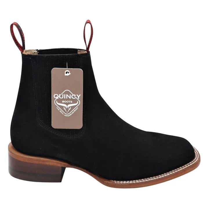 Botines Charros Quincy de Gamuza con Punta Cuadrada Negro