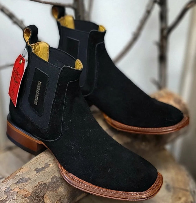 Botines Charros Quincy de Gamuza con Punta Cuadrada — MensUSA