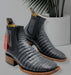Botin de Cocodrilo Grabado Nuca con Punta Cuadrada Color Gris