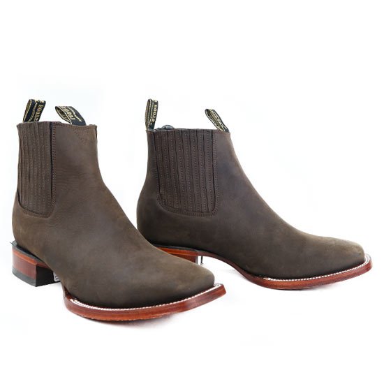 Botines Charros de Cuero Crazy Punta Cuadrada Los Altos Boots Color Cafe LAB