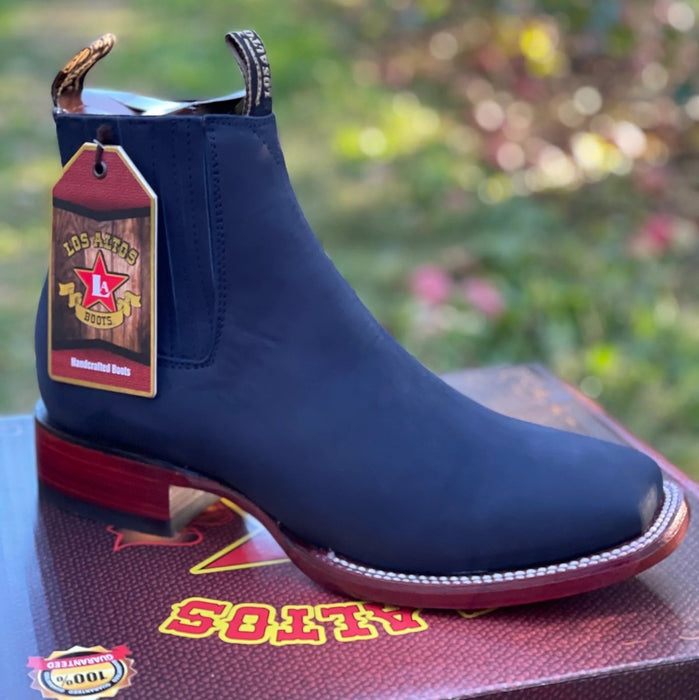 Botines Charros de Gamuza Punta Cuadrada Azul Marino Los Altos Boots