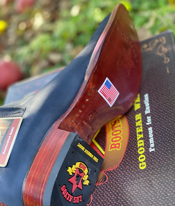 Botines Charros de Gamuza Punta Cuadrada Azul Marino Los Altos Boots