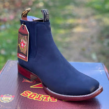 Botines Charros de Gamuza Punta Cuadrada Azul Marino Los Altos Boots