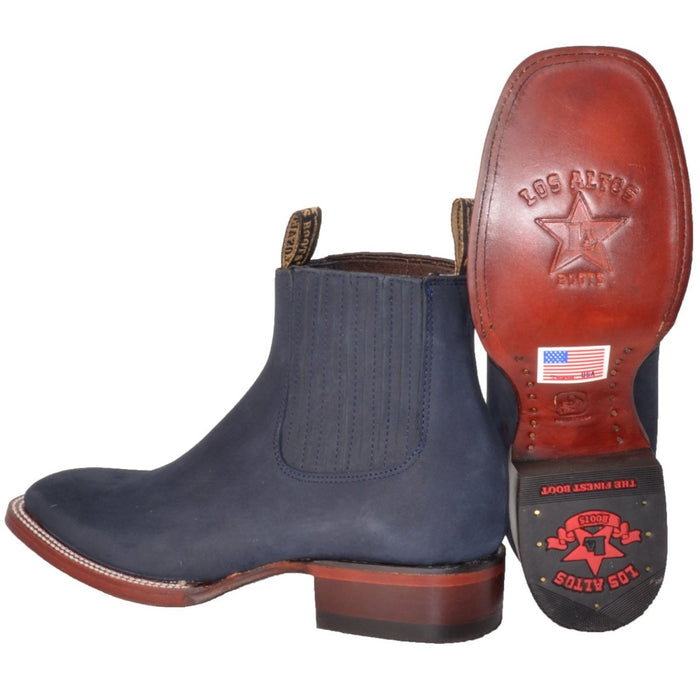 Botines Charros de Gamuza Punta Cuadrada Azul Marino Los Altos Boots