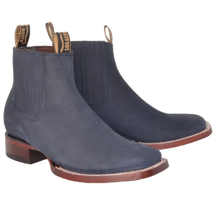 Botines Charros de Gamuza Punta Cuadrada Azul Marino Los Altos Boots