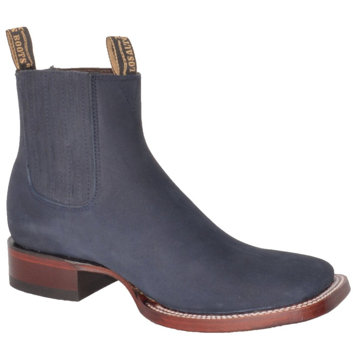 Botines Charros de Gamuza Punta Cuadrada Azul Marino Los Altos Boots