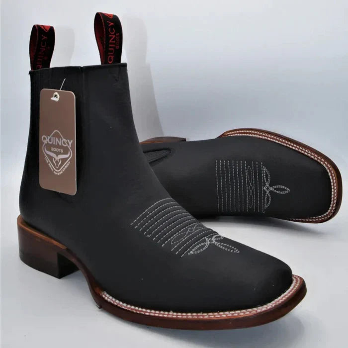 Botines Charros Quincy con Punta Cuadrada Color Negro