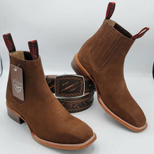 Botines Charros Quincy de Gamuza con Punta Cuadrada Cafe