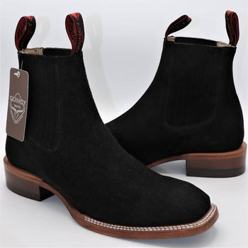 Botines Charros Quincy de Gamuza con Punta Cuadrada Color Negro - Image 3