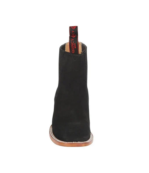 Botines Charros Quincy de Gamuza con Punta Cuadrada Negro