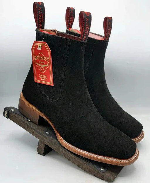 Botines Charros Quincy de Gamuza con Punta Cuadrada Negro