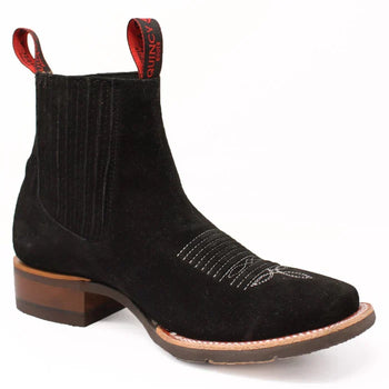 Botines Charros Quincy de Gamuza Punta Cuadrada y Suela de Hule Negro - Image 3