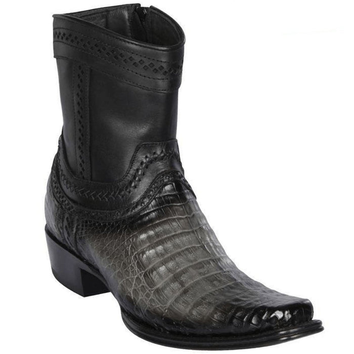 Botines de Cocodrilo Caiman Panza Punta Europea Color Negro