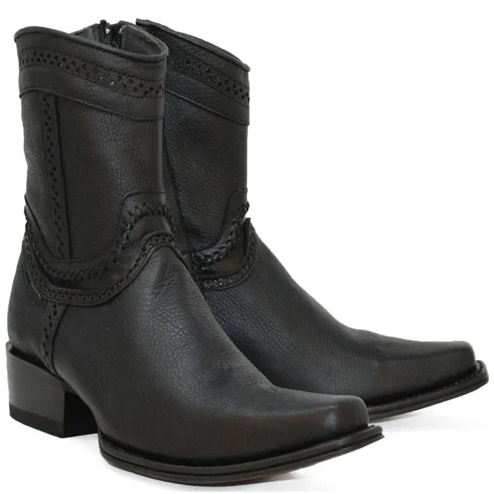 Botines de Cuero Original Punta Europea Color Negro LAB