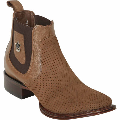 Botines de Gamuza Perforada Punta Cuadrada Los Altos Boots Color Taupe