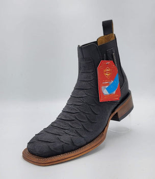 Botines de Piton Grabado Punta Cuadrada Color Negro - Image 7