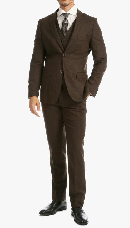 SKU#JA60731 Groomsmen Tweed Suit - Brown Herringbone Western Suit - Traje Para Hombre