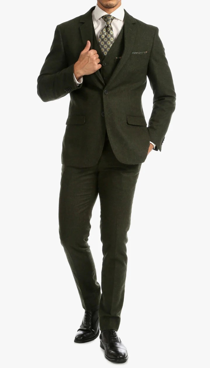Bradford Hunter Green Slim Fit 3 Piece Tweed Suit - Image 2