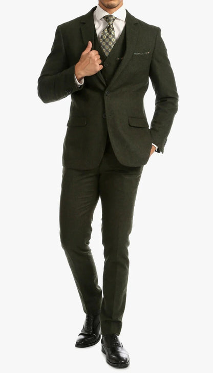Bradford Hunter Green Slim Fit 3 Piece Tweed Suit - Image 2