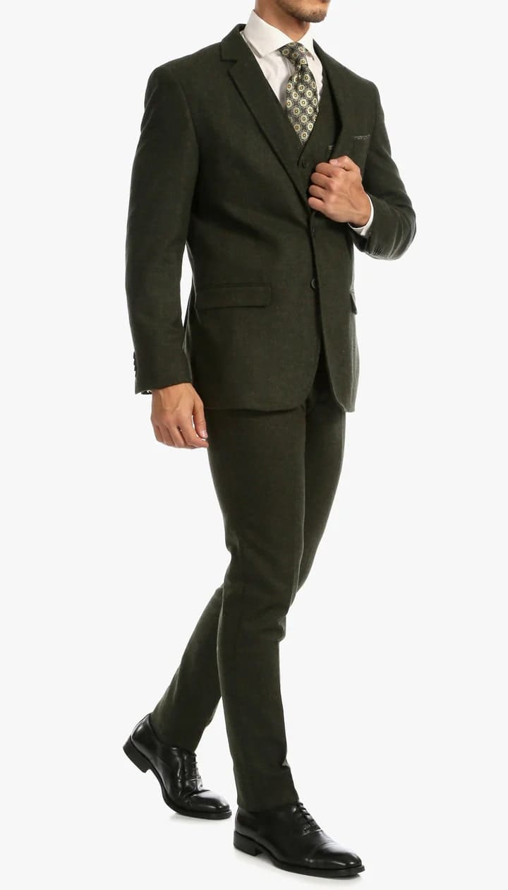 Bradford Hunter Green Slim Fit 3 Piece Tweed Suit - Image 3