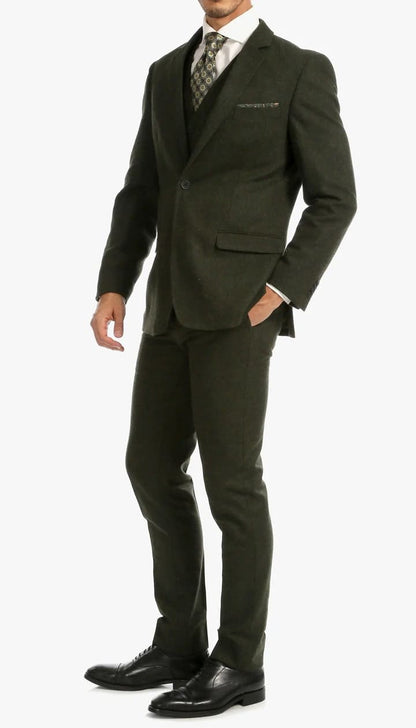 Bradford Hunter Green Slim Fit 3 Piece Tweed Suit - Image 5