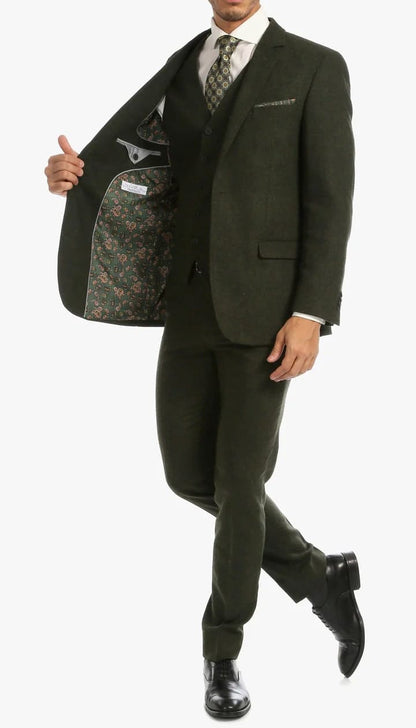 Bradford Hunter Green Slim Fit 3 Piece Tweed Suit - Image 8