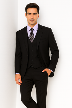 Brand: Caravelli Collezione Suit - Caravelli Suit - Caravelli italy Caravelli Men's 2 Button Black  Classic Fit Single Vent Suit - Image 3