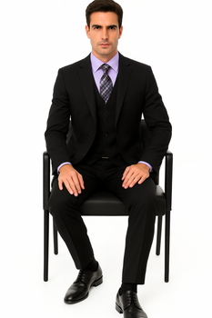 Brand: Caravelli Collezione Suit - Caravelli Suit - Caravelli italy Caravelli Men's 2 Button Black  Classic Fit Single Vent Suit - Image 4