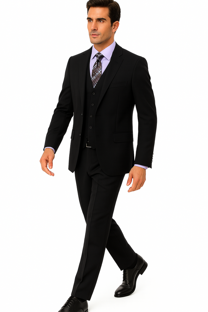 Brand: Caravelli Collezione Suit - Caravelli Suit - Caravelli italy Caravelli Men's 2 Button Black  Classic Fit Single Vent Suit - Image 5