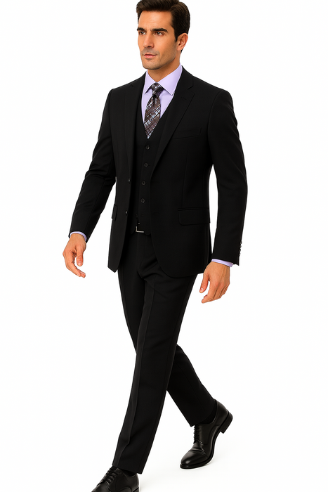 Brand: Caravelli Collezione Suit - Caravelli Suit - Caravelli italy Caravelli Men's 2 Button Black  Classic Fit Single Vent Suit