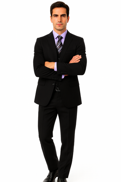 Brand: Caravelli Collezione Suit - Caravelli Suit - Caravelli italy Caravelli Men's 2 Button Black  Classic Fit Single Vent Suit - Image 6