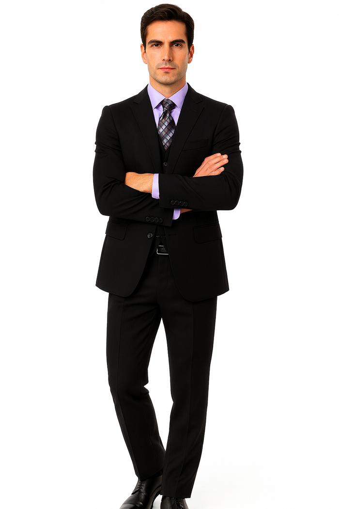 Brand: Caravelli Collezione Suit - Caravelli Suit - Caravelli italy Caravelli Men's 2 Button Black  Classic Fit Single Vent Suit - Image 6