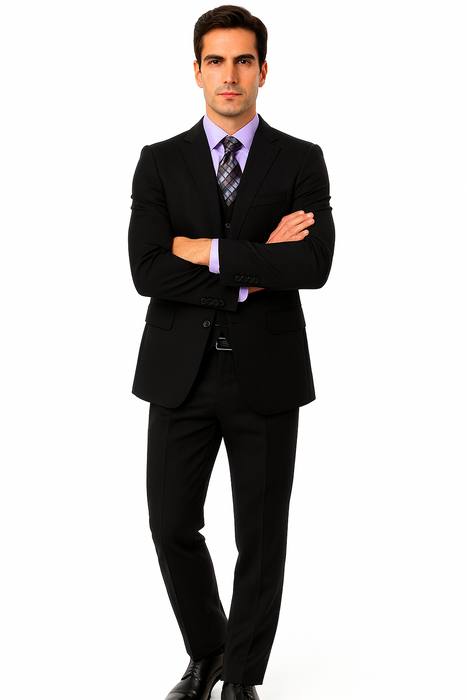 Brand: Caravelli Collezione Suit - Caravelli Suit - Caravelli italy Caravelli Men's 2 Button Black  Classic Fit Single Vent Suit