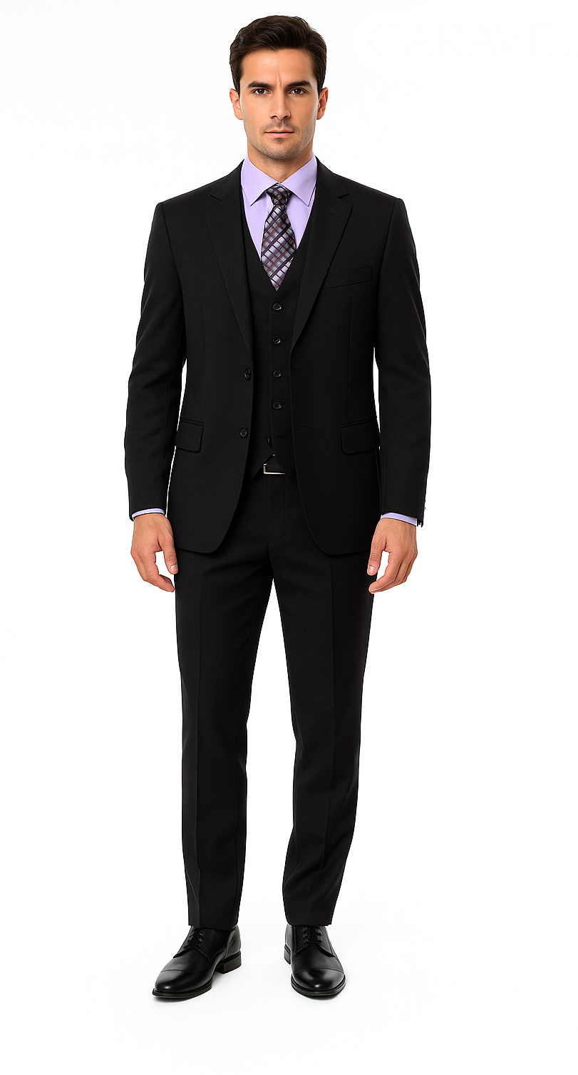 Brand: Caravelli Collezione Suit - Caravelli Suit - Caravelli italy Caravelli Men's 2 Button Black  Classic Fit Single Vent Suit