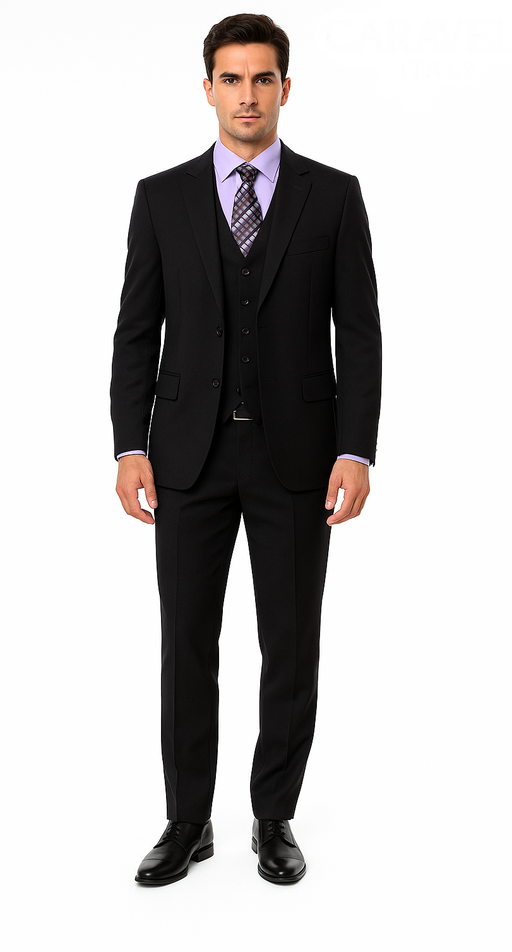 Brand: Caravelli Collezione Suit - Caravelli Suit - Caravelli italy Caravelli Men's 2 Button Black  Classic Fit Single Vent Suit