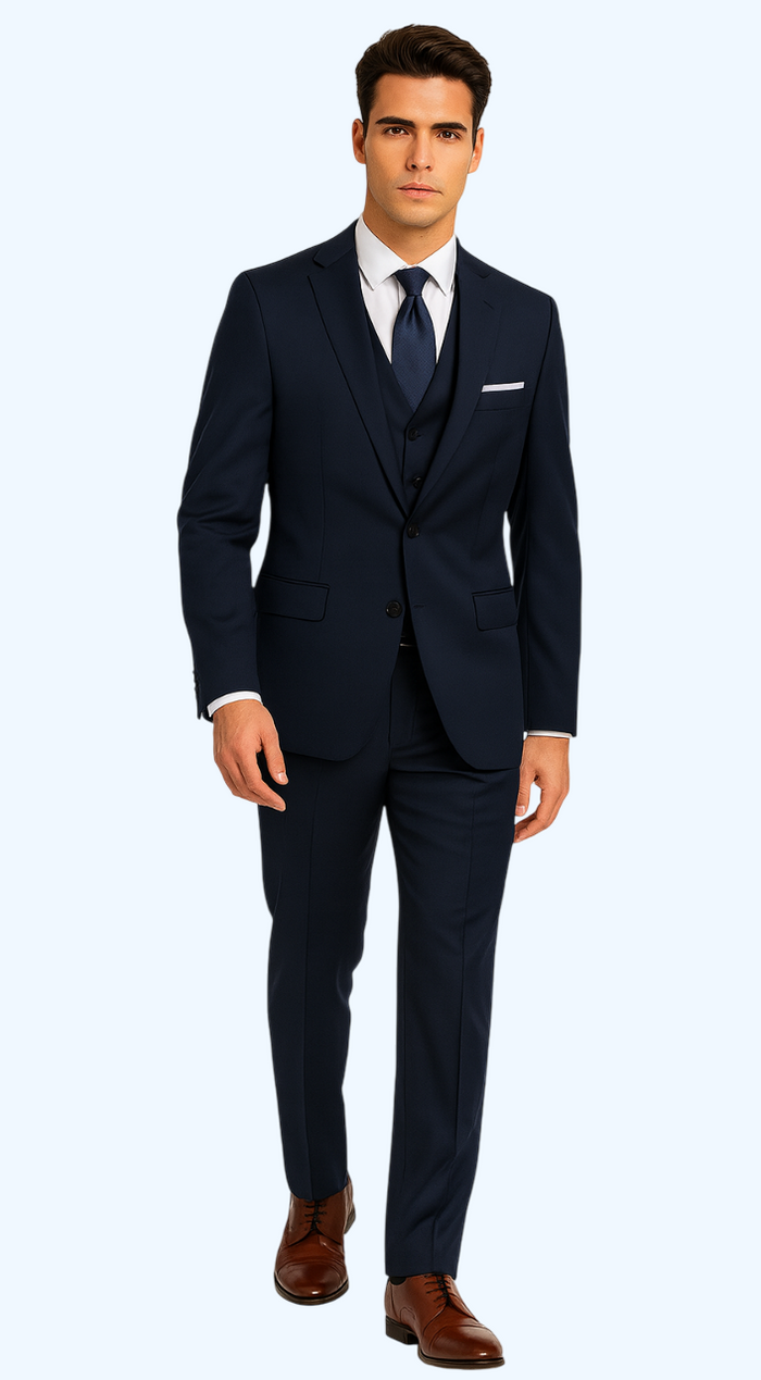 Brand: Caravelli Collezione Suit - Caravelli Suit - Caravelli Italy Caravelli Men'S 3-Piece Slim Fit 2-Button Midnight Blue Vested Dress Suit Set