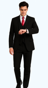 Brand: Caravelli Collezione Suit - Caravelli Suit - Caravelli Italy Caravelli Men'S Black 3-Piece Slim Fit 2-Button Vested Dress Suit Set - Image 3