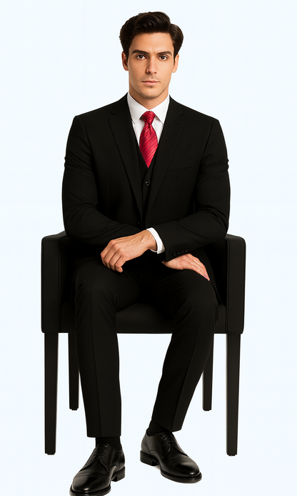 Brand: Caravelli Collezione Suit - Caravelli Suit - Caravelli Italy Caravelli Men'S Black 3-Piece Slim Fit 2-Button Vested Dress Suit Set - Image 4