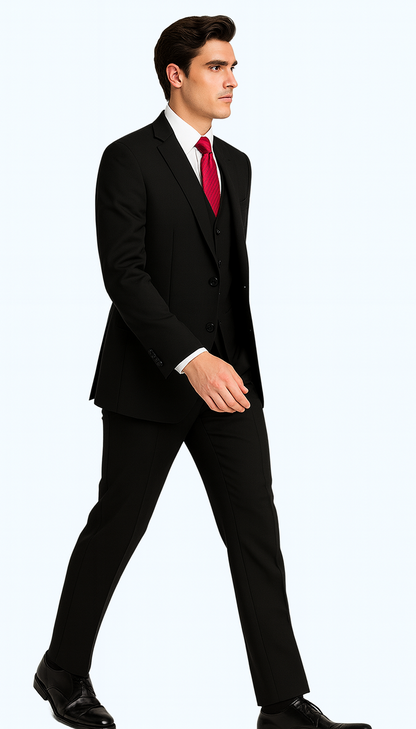 Brand: Caravelli Collezione Suit - Caravelli Suit - Caravelli Italy Caravelli Men'S Black 3-Piece Slim Fit 2-Button Vested Dress Suit Set - Image 5