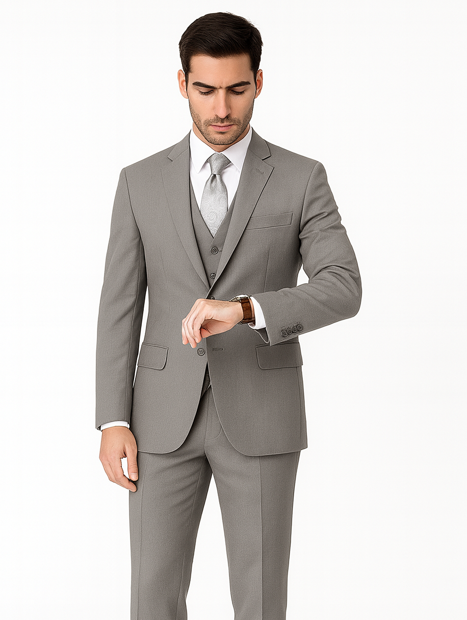 Brand: Caravelli Collezione Suit - Caravelli Suit - Caravelli italy Caravelli Men's Slim Fit 2 Button Light Grey Vested Suit - Image 3