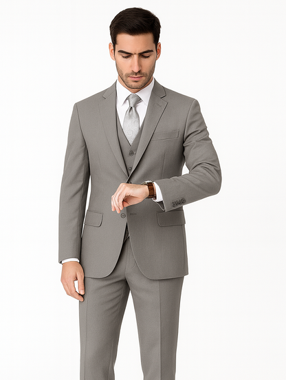Brand: Caravelli Collezione Suit - Caravelli Suit - Caravelli italy Caravelli Men's Slim Fit 2 Button Light Grey Vested Suit - Image 3