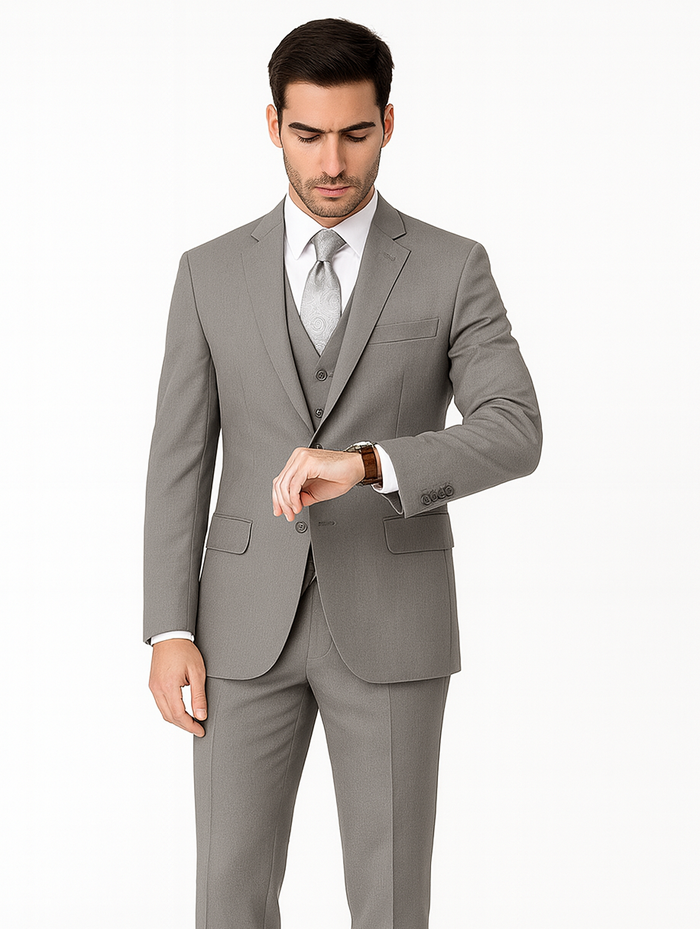 Brand: Caravelli Collezione Suit - Caravelli Suit - Caravelli italy Caravelli Men's Slim Fit 2 Button Light Grey Vested Suit - Image 3