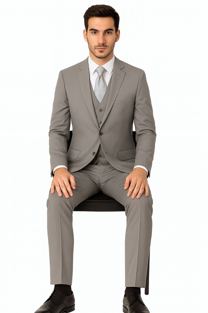 Brand: Caravelli Collezione Suit - Caravelli Suit - Caravelli italy Caravelli Men's Slim Fit 2 Button Light Grey Vested Suit - Image 4