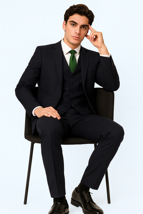 Brand: Caravelli Collezione Suit - Caravelli Suit - Caravelli italy Men's Dark Navy Slim Fit Vested Dress Suit Set