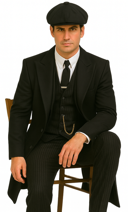 Brand New Quality 1920's English Style Peaky Blinders Style Vested Peaky Blinders Suits - Peaky Blinders Outfit + Overcoat + Hat (Peaky Blinder Custome)