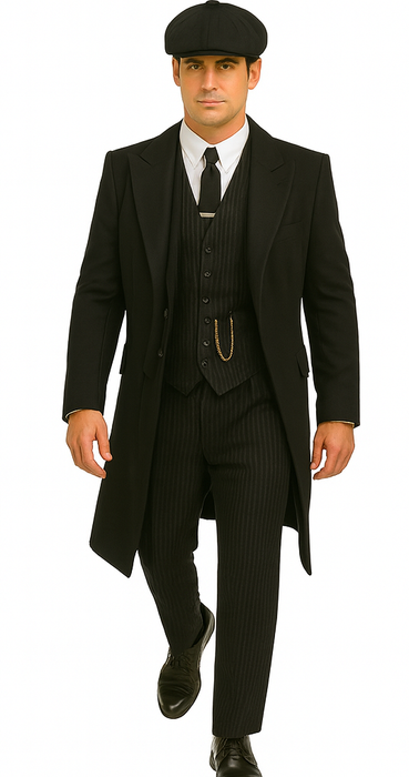 Brand New Quality 1920's English Style Peaky Blinders Style Vested Peaky Blinders Suits - Peaky Blinders Outfit + Overcoat + Hat (Peaky Blinder Custome)