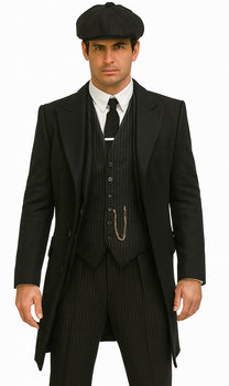 Brand New Quality 1920's English Style Peaky Blinders Style Vested Peaky Blinders Suits - Peaky Blinders Outfit + Overcoat + Hat (Peaky Blinder Custome)