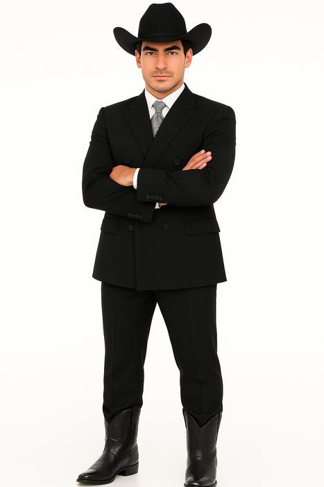 Brand New Solid Black Double Breasted Suits 100% Wool Fabric Super 150s Wide Suits Side Vent (pleated or Flat Front Pants)