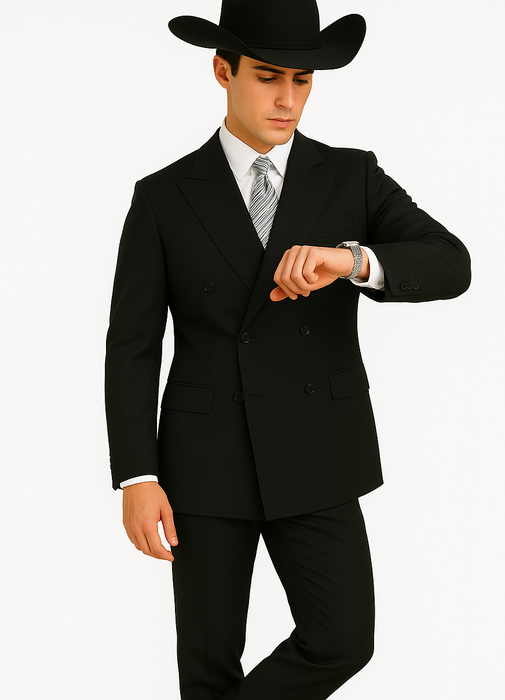 Brand New Solid Black Double Breasted Suits 100% Wool Fabric Super 150s Wide Suits Side Vent (pleated or Flat Front Pants)