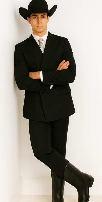 Brand New Solid Black Double Breasted Suits 100% Wool Fabric Super 150s Wide Suits Side Vent (pleated or Flat Front Pants)